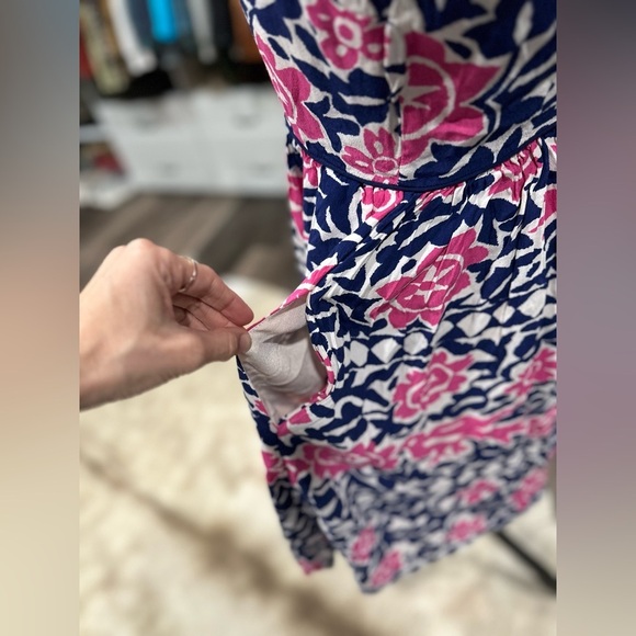 Maeve Anthropologie Floral Bird Print Peralta Dress Size 8 Pink/Blue Fit Flare - Picture 5 of 7